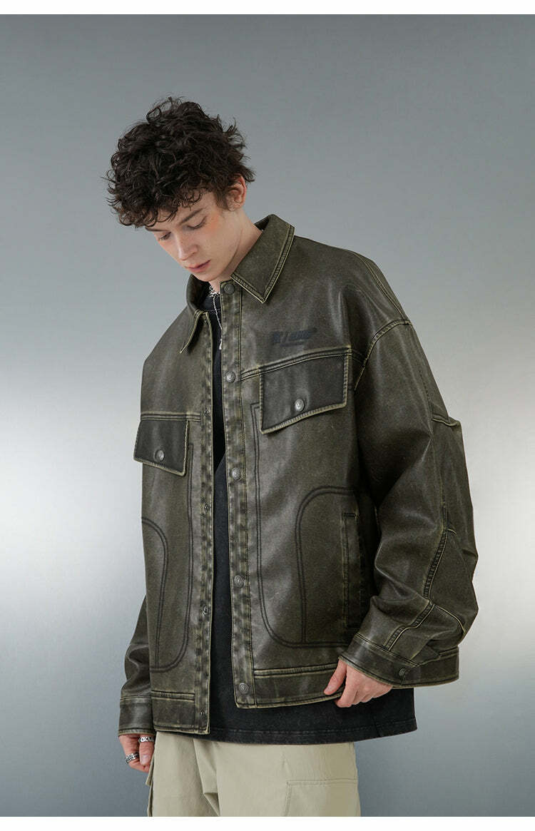 BJHG Vintage Motorcycle Jacket - Y2K Grunge, 90s Fashion, Retro Style, Y2K Summer & Party Outfits