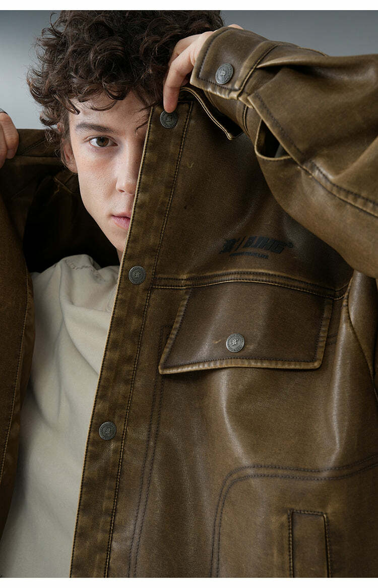 BJHG Vintage Motorcycle Jacket - Y2K Grunge, 90s Fashion, Retro Style, Y2K Summer & Party Outfits