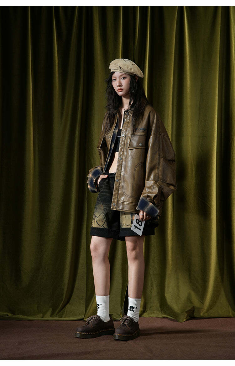 BJHG Vintage Motorcycle Jacket - Y2K Grunge, 90s Fashion, Retro Style, Y2K Summer & Party Outfits