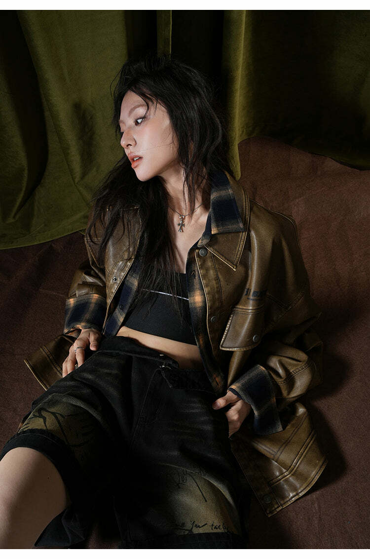 BJHG Vintage Motorcycle Jacket - Y2K Grunge, 90s Fashion, Retro Style, Y2K Summer & Party Outfits