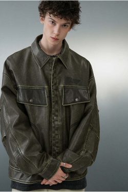 BJHG Vintage Motorcycle Jacket - Y2K Grunge, 90s Fashion, Retro Style, Y2K Summer & Party Outfits