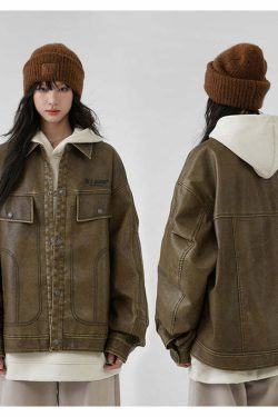 BJHG Vintage Motorcycle Jacket - Y2K Grunge, 90s Fashion, Retro Style, Y2K Summer & Party Outfits