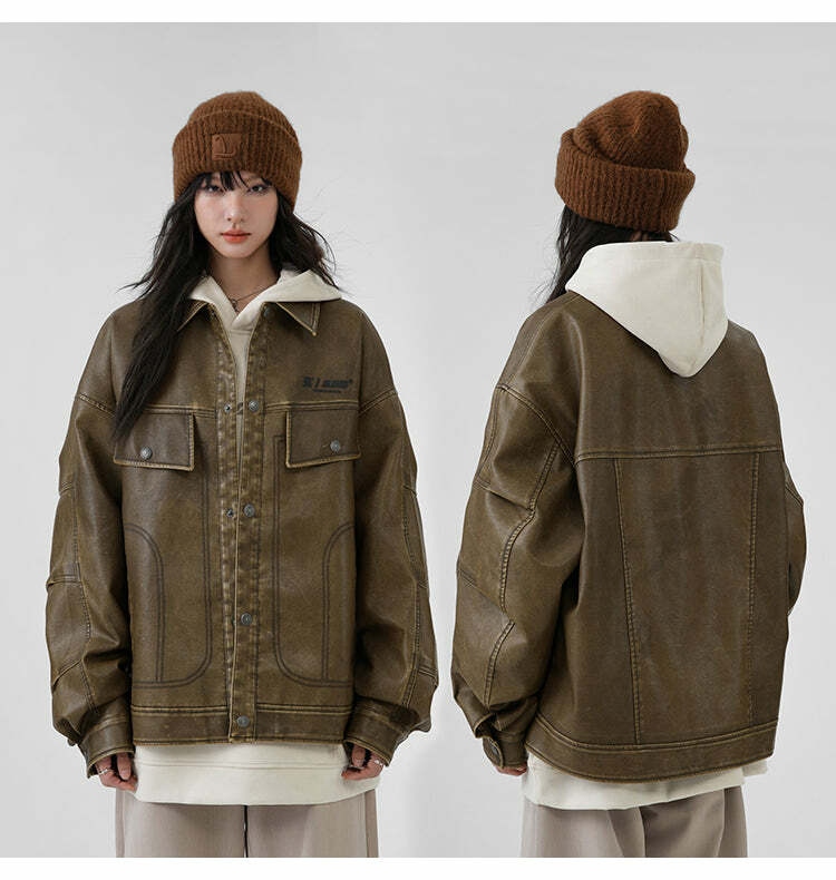 BJHG Vintage Motorcycle Jacket - Y2K Grunge, 90s Fashion, Retro Style, Y2K Summer & Party Outfits