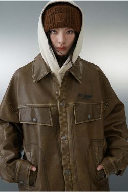 BJHG Vintage Motorcycle Jacket - Y2K Grunge, 90s Fashion, Retro Style, Y2K Summer & Party Outfits