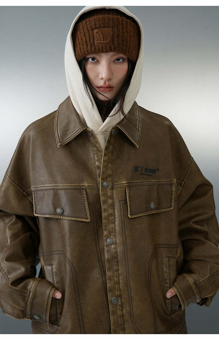 BJHG Vintage Motorcycle Jacket - Y2K Grunge, 90s Fashion, Retro Style, Y2K Summer & Party Outfits