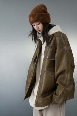 BJHG Vintage Motorcycle Jacket - Y2K Grunge, 90s Fashion, Retro Style, Y2K Summer & Party Outfits
