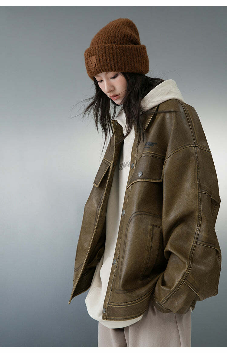 BJHG Vintage Motorcycle Jacket - Y2K Grunge, 90s Fashion, Retro Style, Y2K Summer & Party Outfits