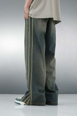 BJHG Vintage Striped Denim Jeans - Y2K Summer, 90s Grunge, Retro Hip Hop, Y2K Club Outfits