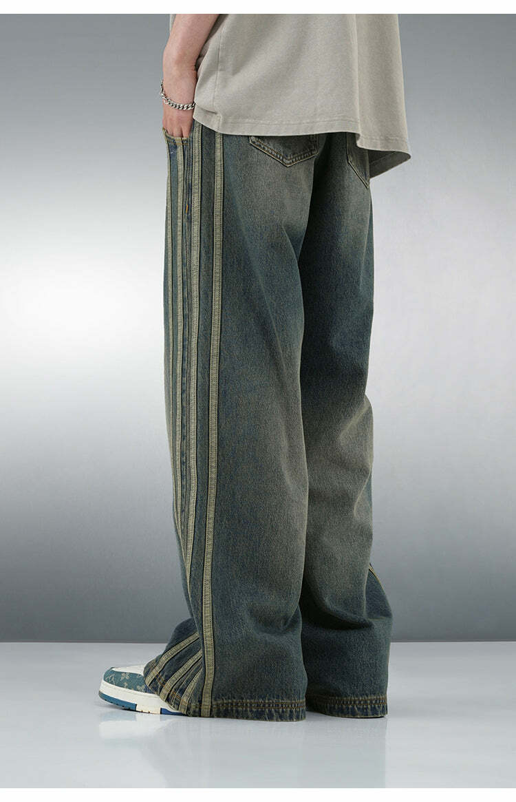 BJHG Vintage Striped Denim Jeans - Y2K Summer, 90s Grunge, Retro Hip Hop, Y2K Club Outfits