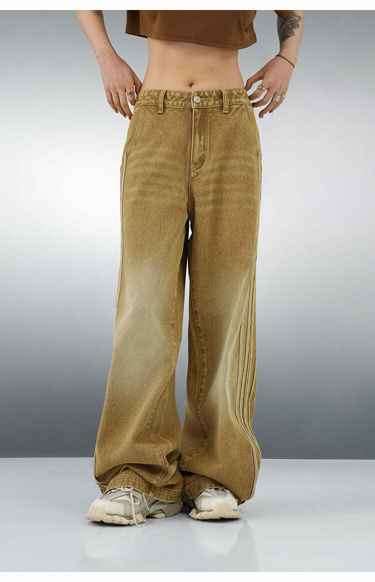 BJHG Vintage Striped Denim Jeans - Y2K Summer, 90s Grunge, Retro Hip Hop, Y2K Club Outfits