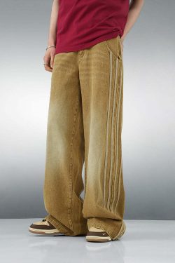 BJHG Vintage Striped Denim Jeans - Y2K Summer, 90s Grunge, Retro Hip Hop, Y2K Club Outfits