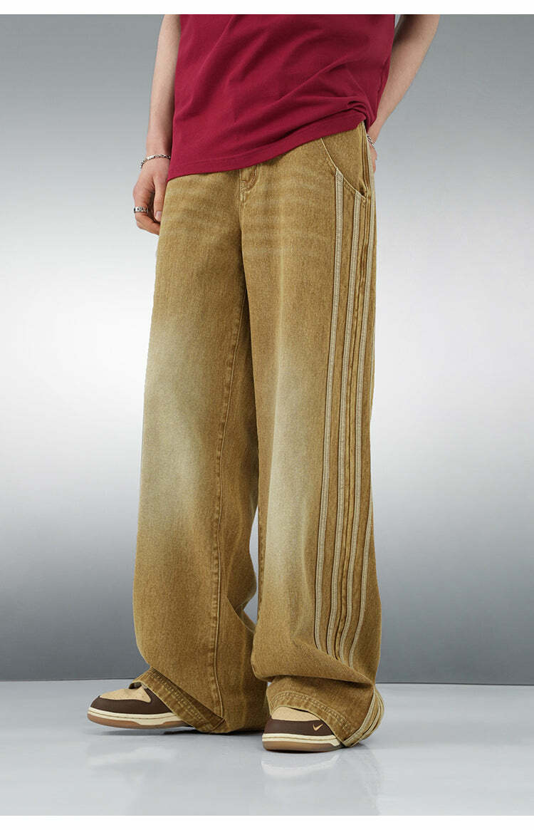 BJHG Vintage Striped Denim Jeans - Y2K Summer, 90s Grunge, Retro Hip Hop, Y2K Club Outfits