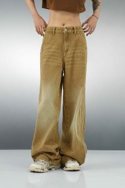 BJHG Vintage Striped Denim Jeans - Y2K Summer, 90s Grunge, Retro Hip Hop, Y2K Club Outfits