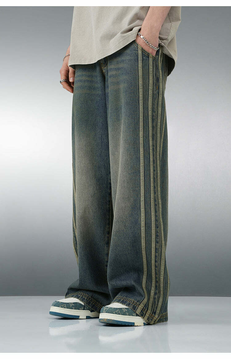 BJHG Vintage Striped Denim Jeans - Y2K Summer, 90s Grunge, Retro Hip Hop, Y2K Club Outfits