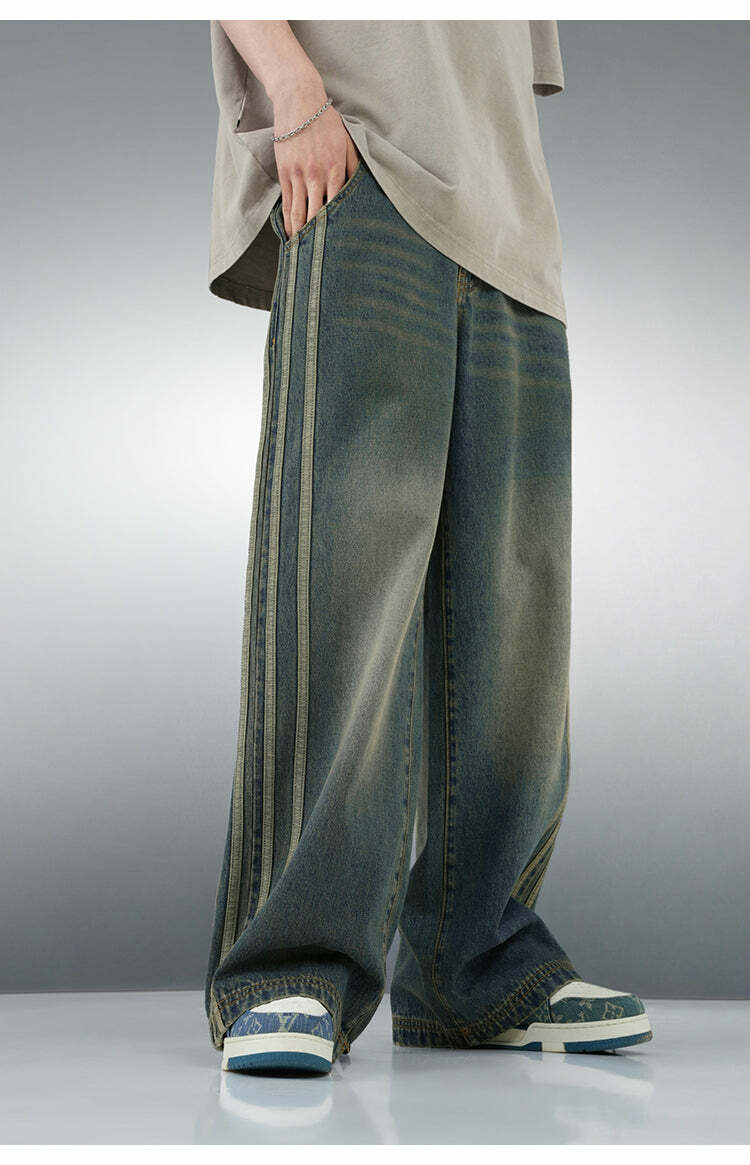 BJHG Vintage Striped Denim Jeans - Y2K Summer, 90s Grunge, Retro Hip Hop, Y2K Club Outfits