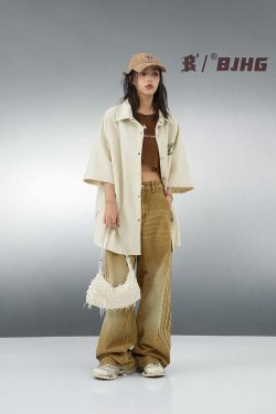 BJHG Vintage Striped Denim Jeans - Y2K Summer, 90s Grunge, Retro Hip Hop, Y2K Club Outfits
