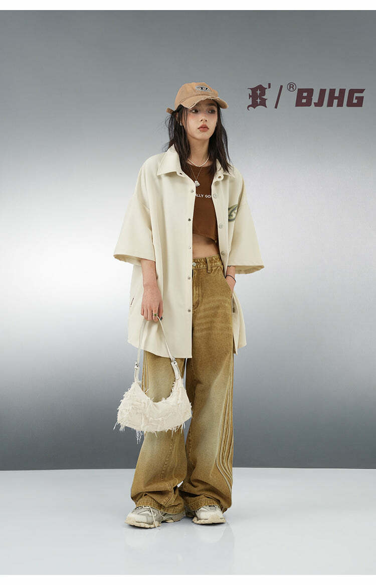 BJHG Vintage Striped Denim Jeans - Y2K Summer, 90s Grunge, Retro Hip Hop, Y2K Club Outfits
