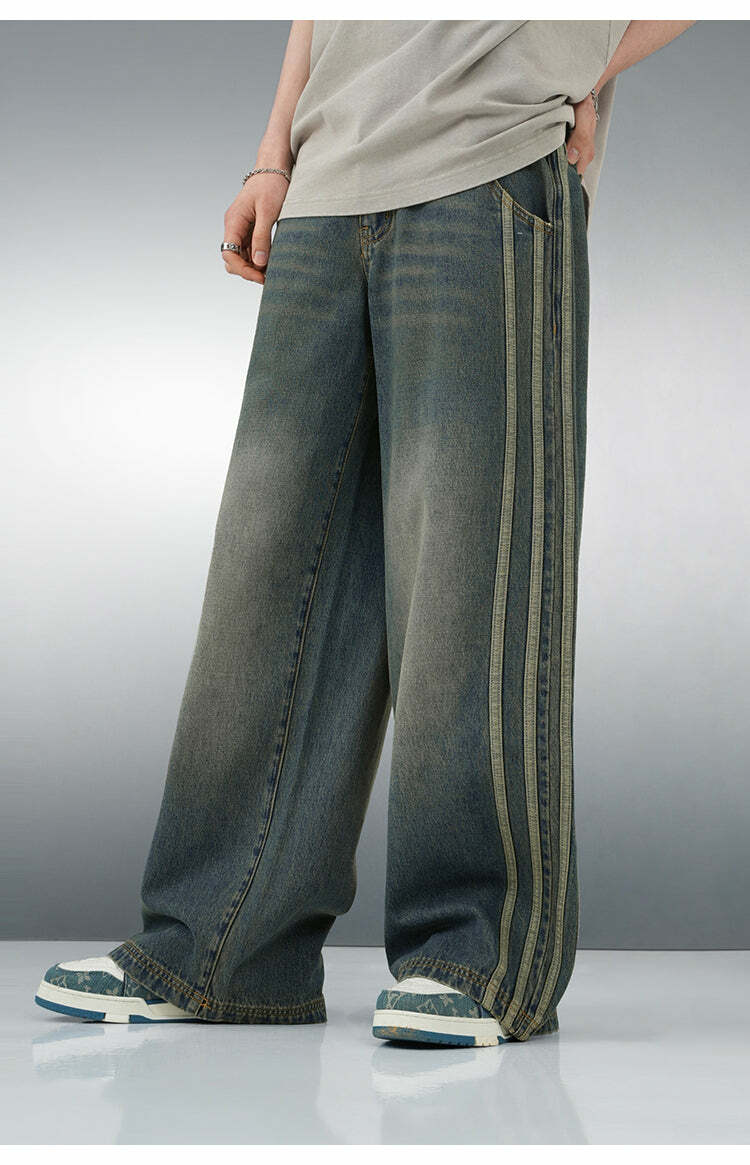 BJHG Vintage Striped Denim Jeans - Y2K Summer, 90s Grunge, Retro Hip Hop, Y2K Club Outfits