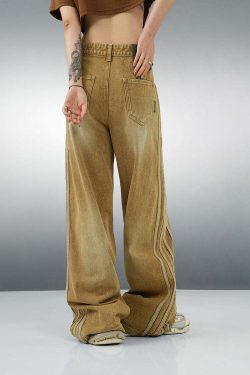 BJHG Vintage Striped Denim Jeans - Y2K Summer, 90s Grunge, Retro Hip Hop, Y2K Club Outfits