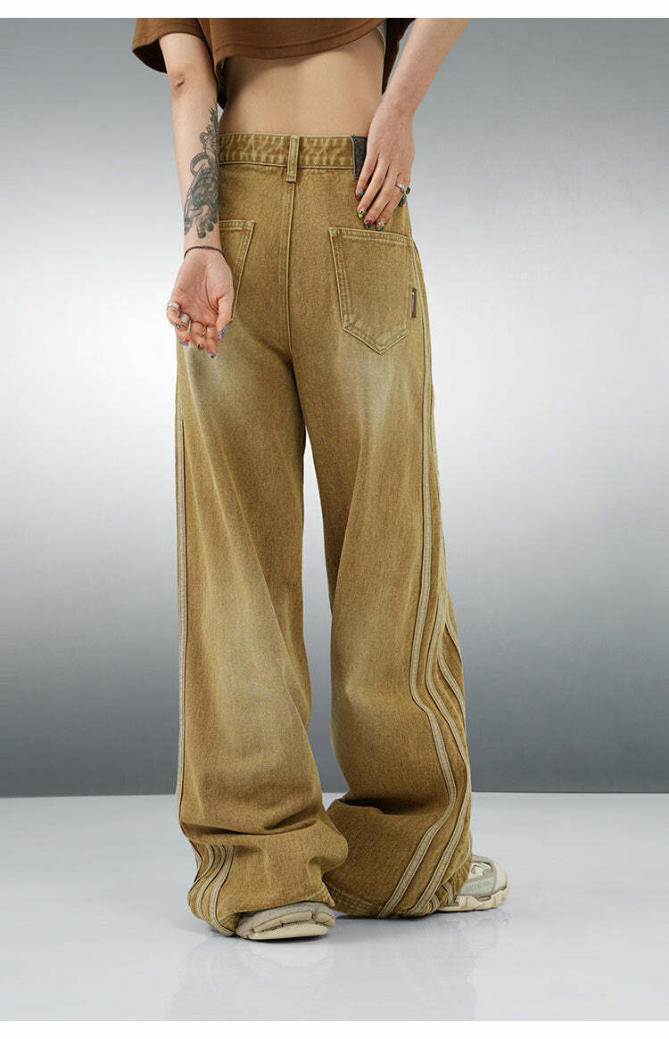 BJHG Vintage Striped Denim Jeans - Y2K Summer, 90s Grunge, Retro Hip Hop, Y2K Club Outfits
