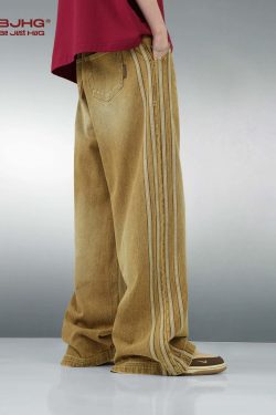 BJHG Vintage Striped Denim Jeans - Y2K Summer, 90s Grunge, Retro Hip Hop, Y2K Club Outfits