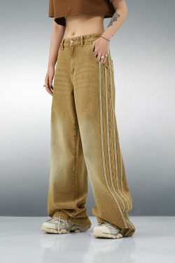 BJHG Vintage Striped Denim Jeans - Y2K Summer, 90s Grunge, Retro Hip Hop, Y2K Club Outfits