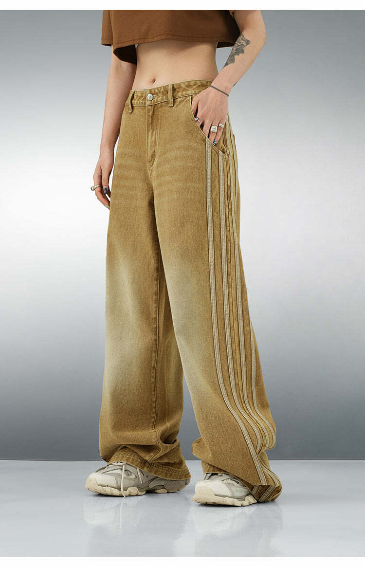 BJHG Vintage Striped Denim Jeans - Y2K Summer, 90s Grunge, Retro Hip Hop, Y2K Club Outfits