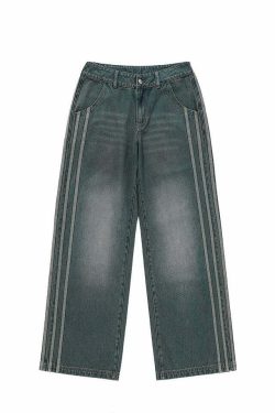 BJHG Vintage Striped Denim Jeans - Y2K Summer, 90s Grunge, Retro Hip Hop, Y2K Club Outfits