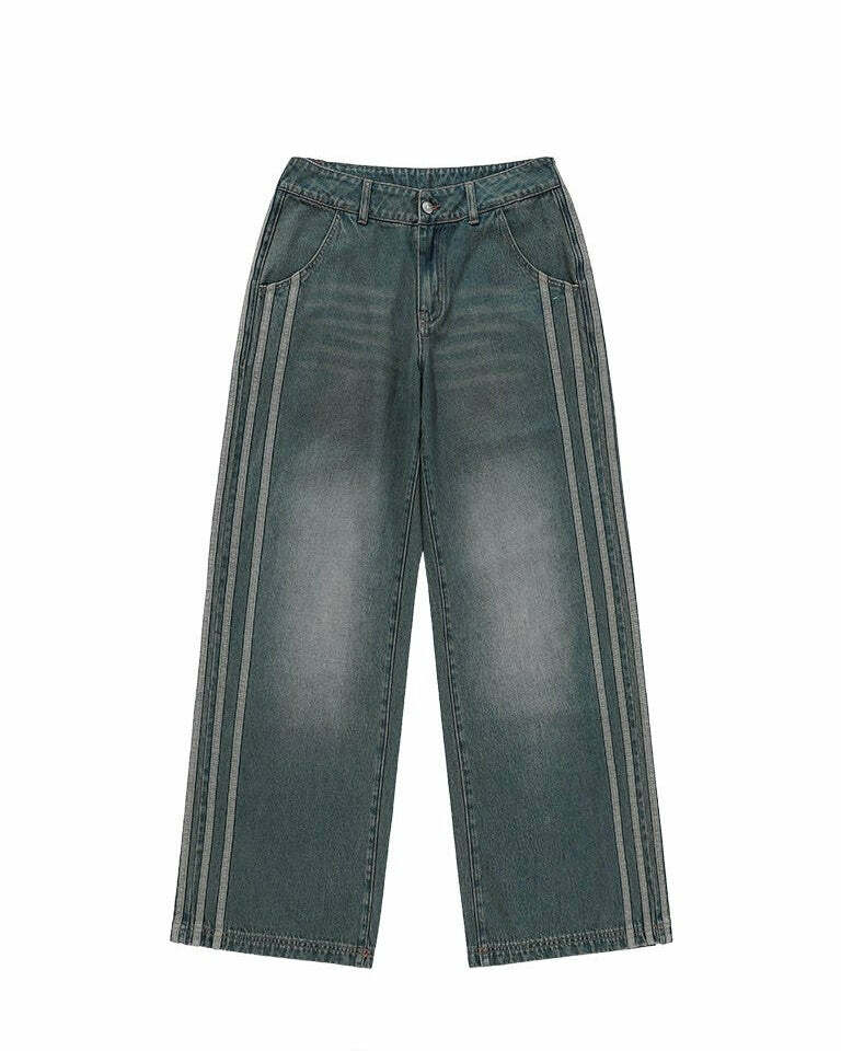 BJHG Vintage Striped Denim Jeans - Y2K Summer, 90s Grunge, Retro Hip Hop, Y2K Club Outfits