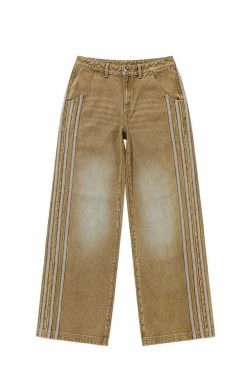 BJHG Vintage Striped Denim Jeans - Y2K Summer, 90s Grunge, Retro Hip Hop, Y2K Club Outfits