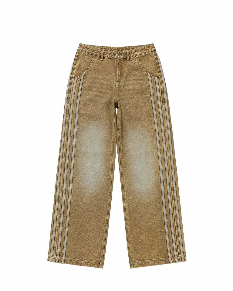 BJHG Vintage Striped Denim Jeans - Y2K Summer, 90s Grunge, Retro Hip Hop, Y2K Club Outfits