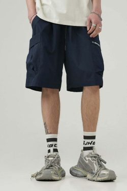 BJHG Y2K Grunge 5-Pocket Varsity Shorts - Retro 90s Summer Outfit, Pastel Goth Style