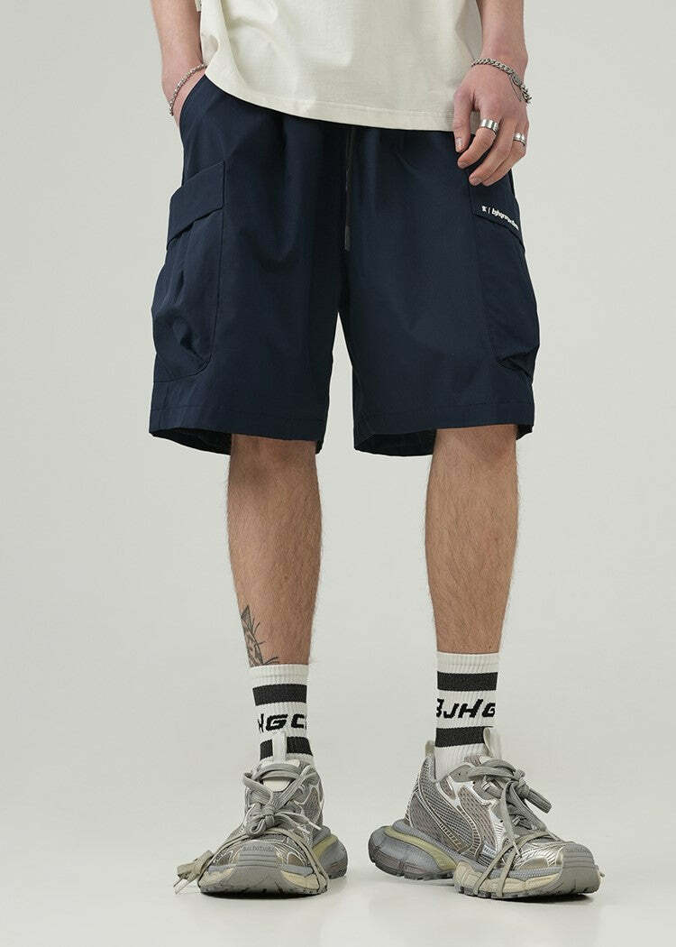 BJHG Y2K Grunge 5-Pocket Varsity Shorts - Retro 90s Summer Outfit, Pastel Goth Style