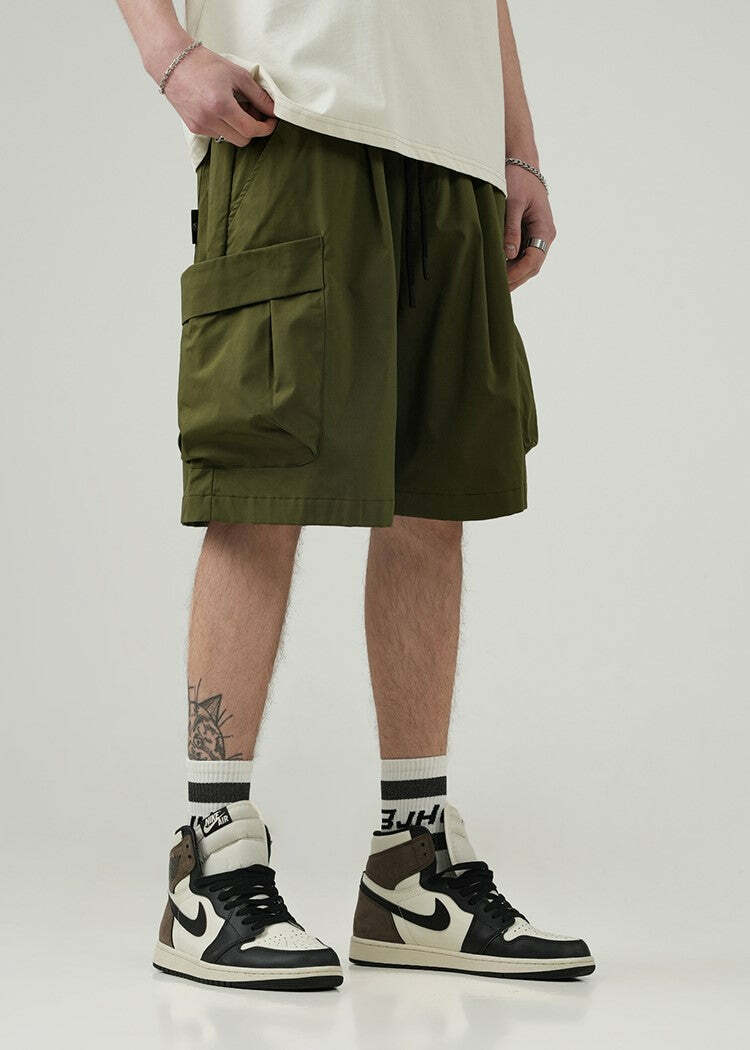 BJHG Y2K Grunge 5-Pocket Varsity Shorts - Retro 90s Summer Outfit, Pastel Goth Style