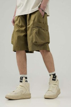 BJHG Y2K Grunge 5-Pocket Varsity Shorts - Retro 90s Summer Outfit, Pastel Goth Style