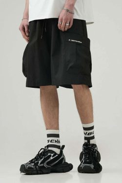 BJHG Y2K Grunge 5-Pocket Varsity Shorts - Retro 90s Summer Outfit, Pastel Goth Style