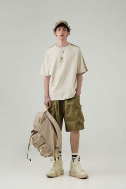 BJHG Y2K Grunge 5-Pocket Varsity Shorts - Retro 90s Summer Outfit, Pastel Goth Style