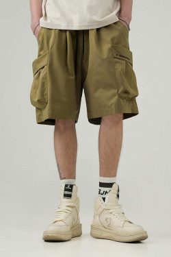 BJHG Y2K Grunge 5-Pocket Varsity Shorts - Retro 90s Summer Outfit, Pastel Goth Style