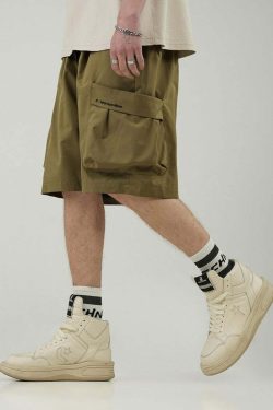 BJHG Y2K Grunge 5-Pocket Varsity Shorts - Retro 90s Summer Outfit, Pastel Goth Style