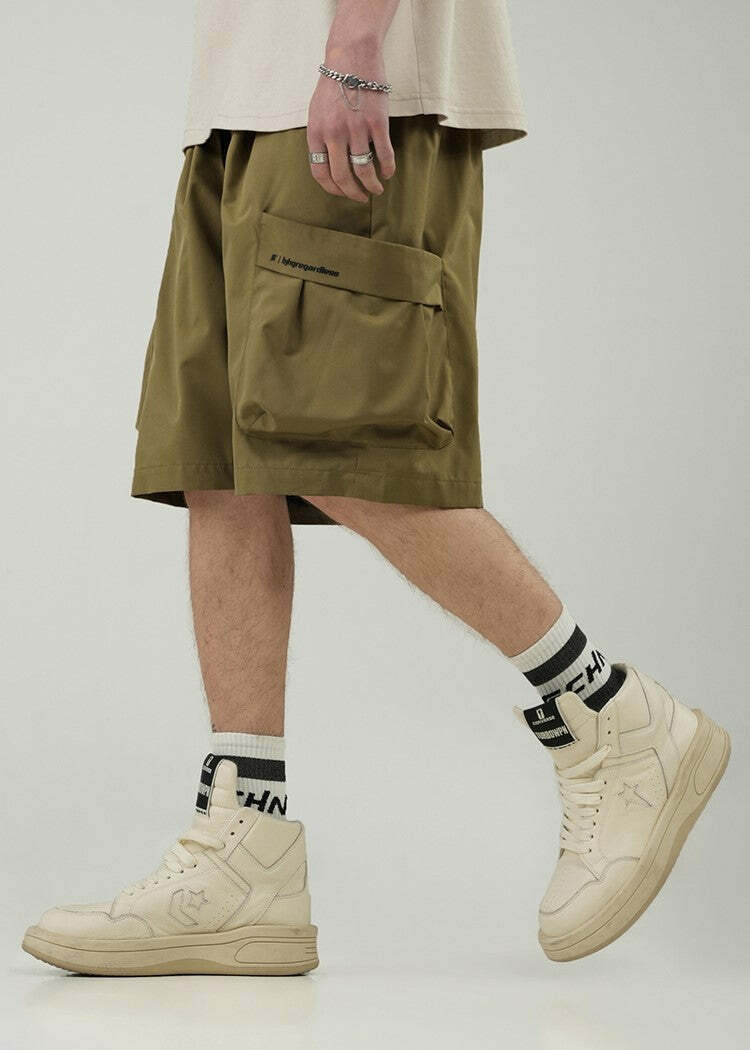 BJHG Y2K Grunge 5-Pocket Varsity Shorts - Retro 90s Summer Outfit, Pastel Goth Style