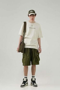 BJHG Y2K Grunge 5-Pocket Varsity Shorts - Retro 90s Summer Outfit, Pastel Goth Style