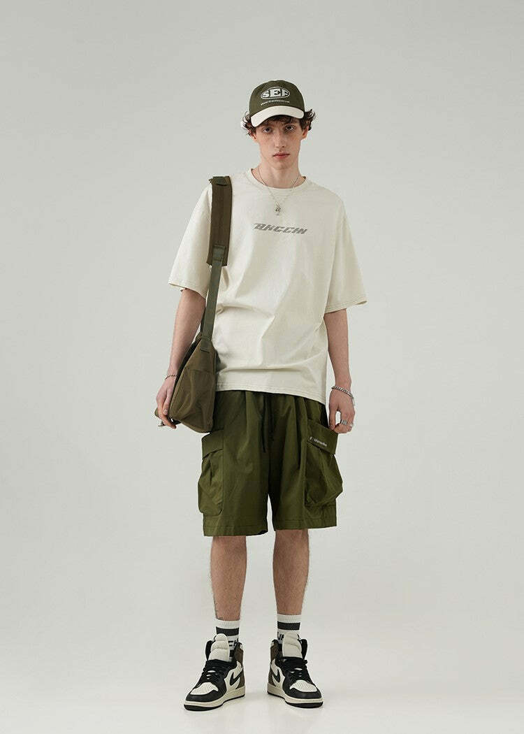 BJHG Y2K Grunge 5-Pocket Varsity Shorts - Retro 90s Summer Outfit, Pastel Goth Style