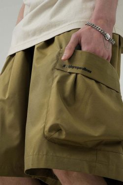 BJHG Y2K Grunge 5-Pocket Varsity Shorts - Retro 90s Summer Outfit, Pastel Goth Style
