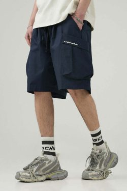 BJHG Y2K Grunge 5-Pocket Varsity Shorts - Retro 90s Summer Outfit, Pastel Goth Style
