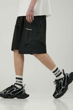 BJHG Y2K Grunge 5-Pocket Varsity Shorts - Retro 90s Summer Outfit, Pastel Goth Style