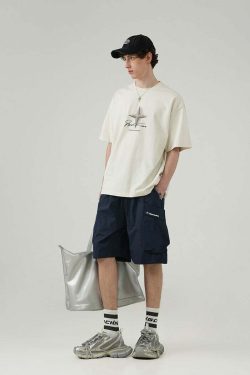 BJHG Y2K Grunge 5-Pocket Varsity Shorts - Retro 90s Summer Outfit, Pastel Goth Style