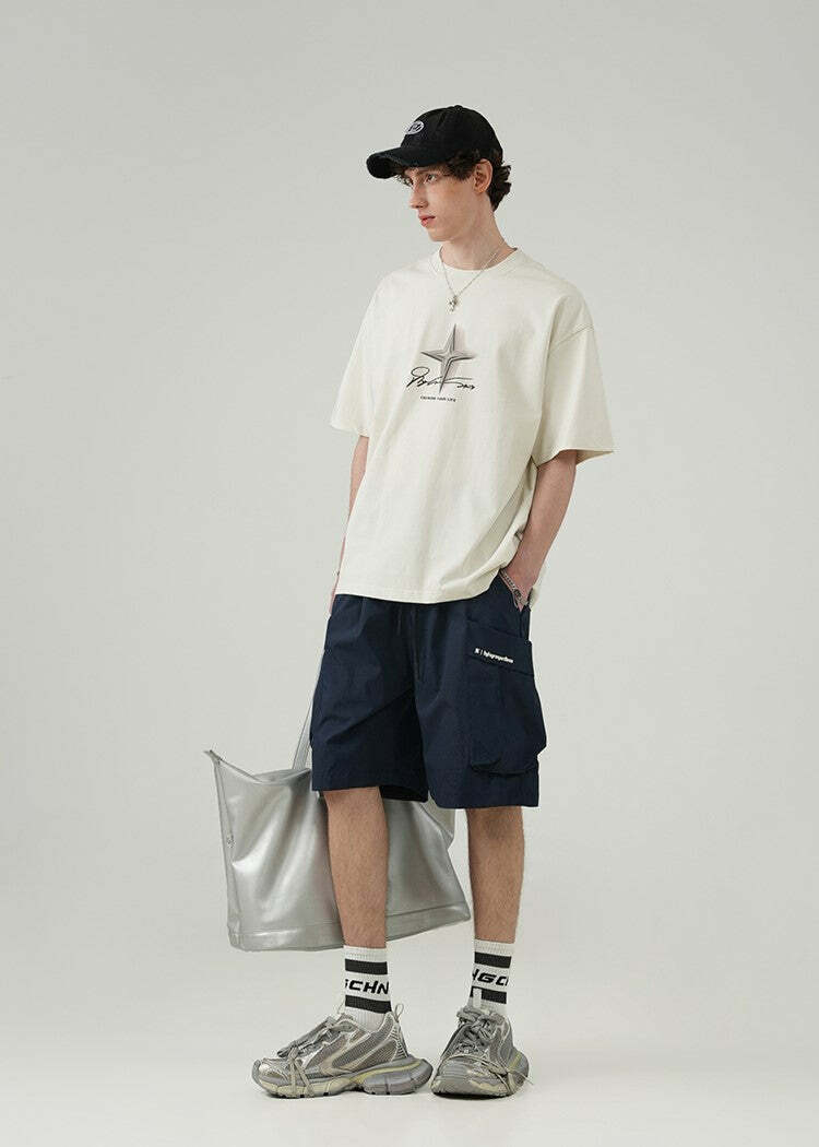 BJHG Y2K Grunge 5-Pocket Varsity Shorts - Retro 90s Summer Outfit, Pastel Goth Style