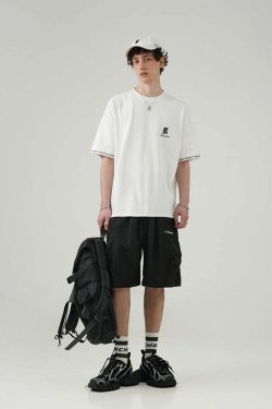BJHG Y2K Grunge 5-Pocket Varsity Shorts - Retro 90s Summer Outfit, Pastel Goth Style