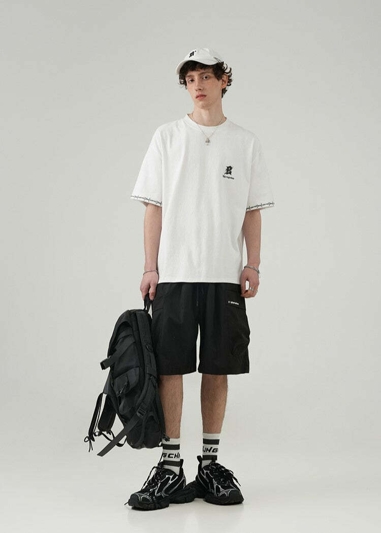 BJHG Y2K Grunge 5-Pocket Varsity Shorts - Retro 90s Summer Outfit, Pastel Goth Style