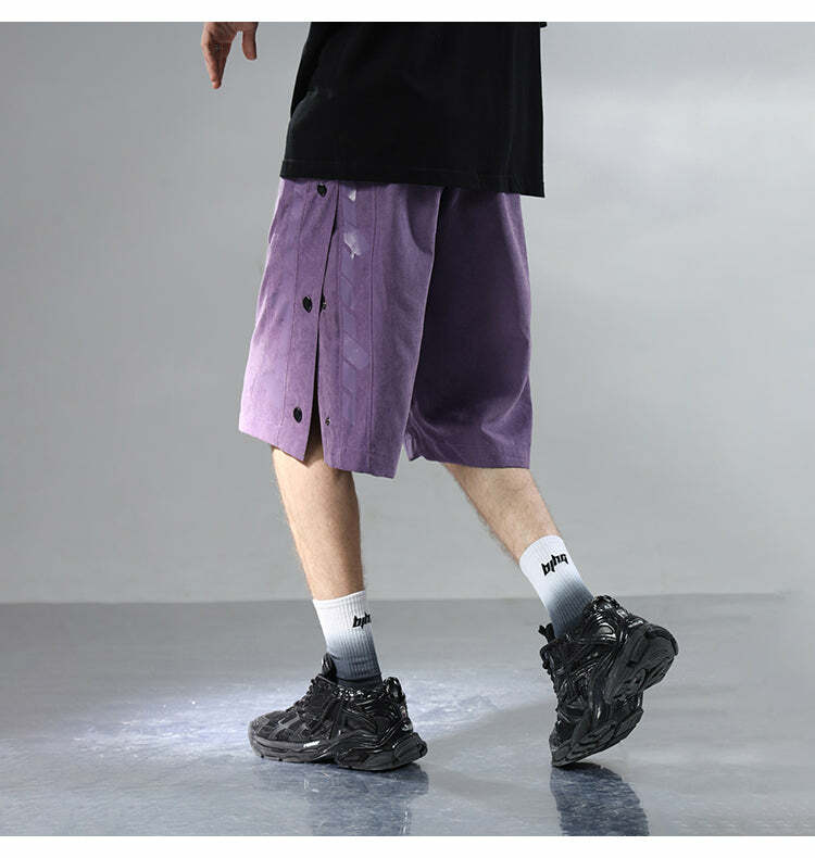 BJHG Y2K Grunge Button-Up Shorts - 90s Retro Summer Outfit, Pastel Goth, Hip Hop Fashion
